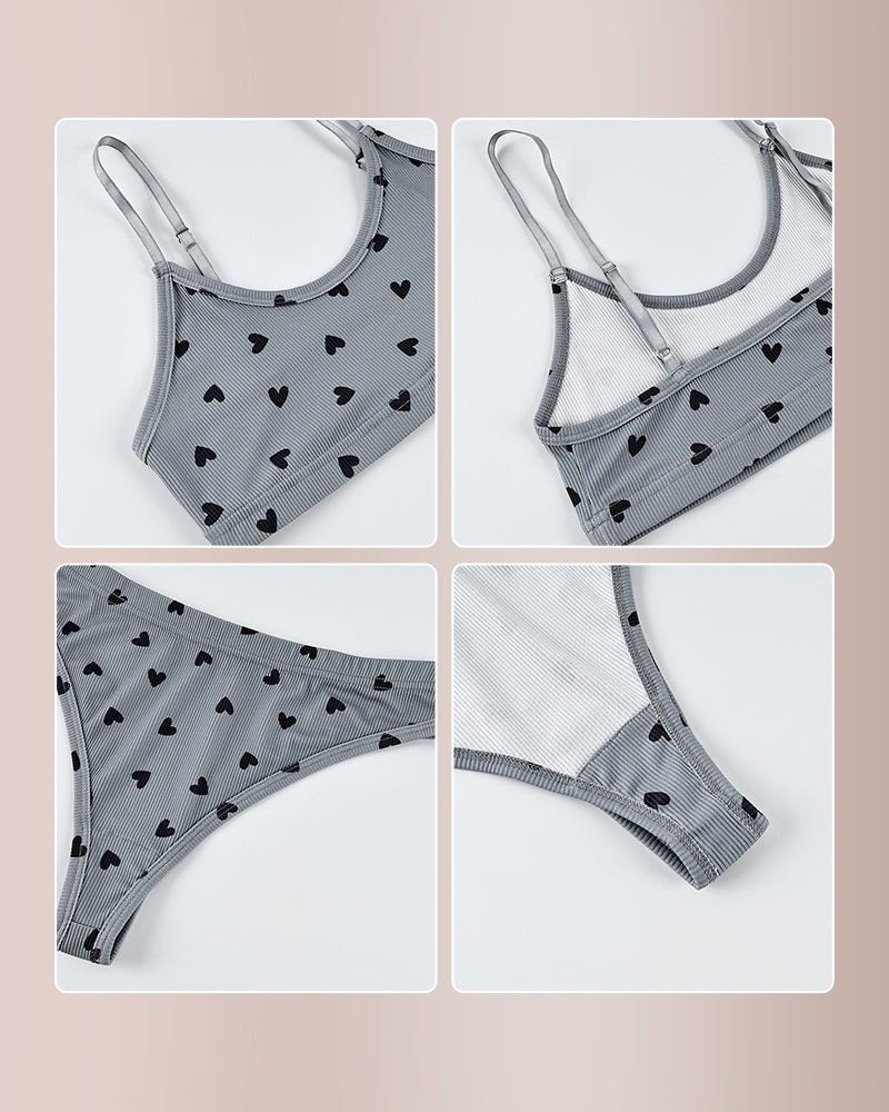 Willluxe® Sweetheart Ribbed Knit Two-Piece Lingerie Set