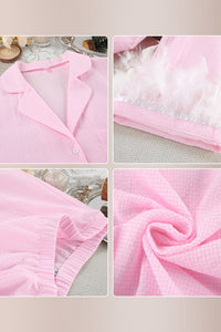 Willluxe® Feather Trim Gingham Long Sleeve Pajama Set