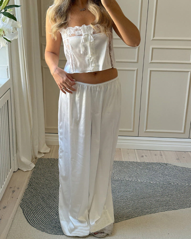 Willluxe® Silky Lace Cami & Wide-Leg Pants Two-Piece Lounge Set