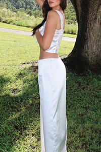 Willluxe® Silky Lace Cami & Wide-Leg Pants Two-Piece Lounge Set