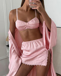 Willluxe® 3-Piece Satin Lace Robes Set