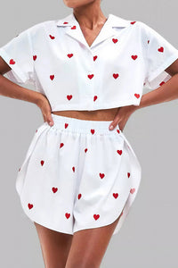 Willluxe® Sweetheart Cropped Pajama Set - Heart Print Loungewear