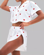 Willluxe® Sweetheart Cropped Pajama Set - Heart Print Loungewear