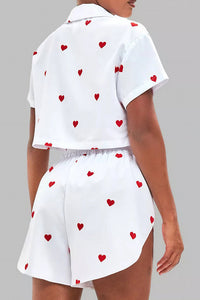 Willluxe® Sweetheart Cropped Pajama Set - Heart Print Loungewear