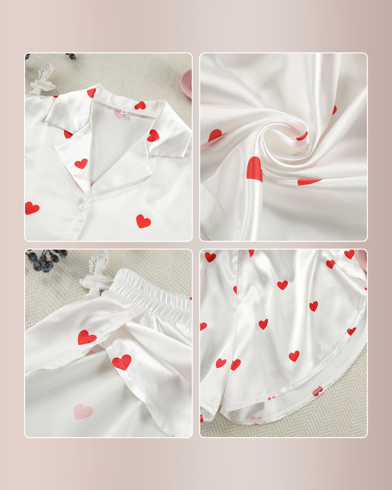 Willluxe® Sweetheart Cropped Pajama Set - Heart Print Loungewear