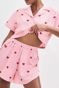 Willluxe® Sweetheart Cropped Pajama Set - Heart Print Loungewear