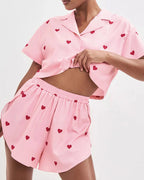 Willluxe® Sweetheart Cropped Pajama Set - Heart Print Loungewear