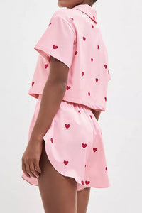 Willluxe® Sweetheart Cropped Pajama Set - Heart Print Loungewear