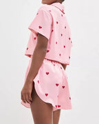 Willluxe® Sweetheart Cropped Pajama Set - Heart Print Loungewear