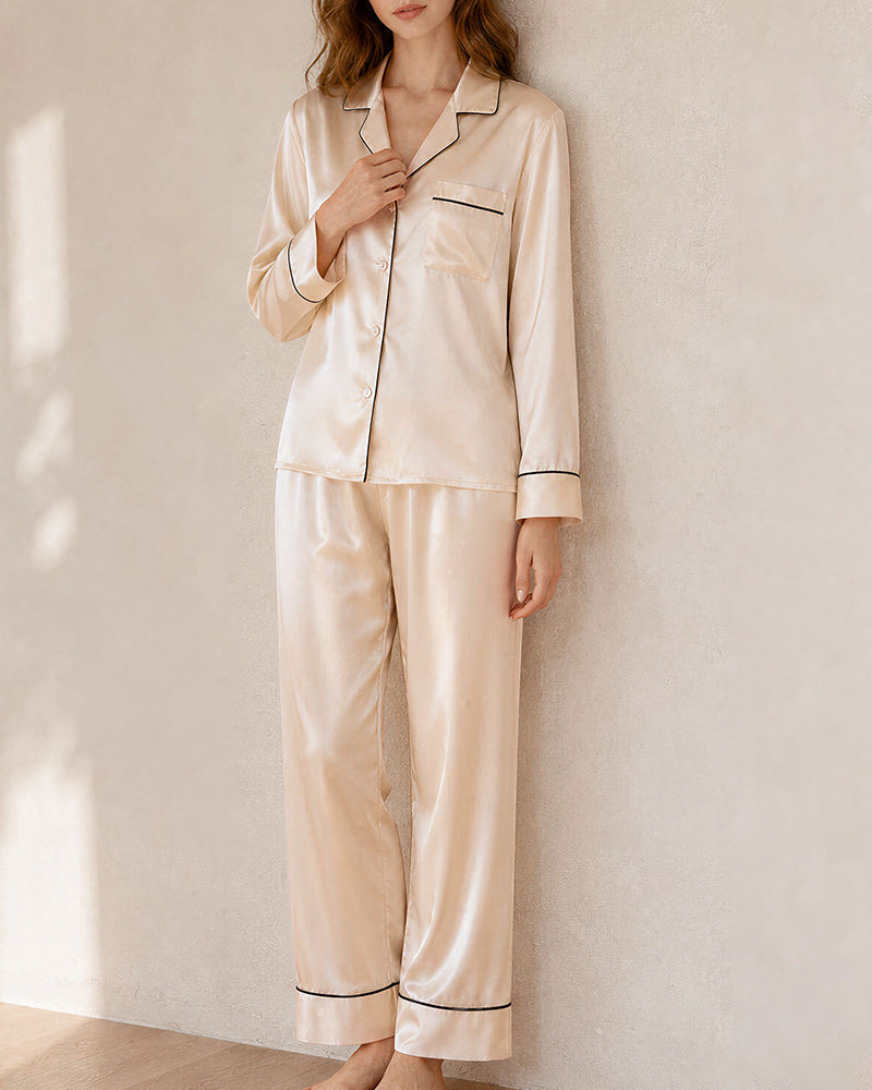 Willluxe® Classic 100% Mulberry Silk Pajama Set - Long Sleeve Loungewear