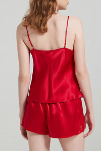 Willluxe® Pure Mulberry Silk V-Neck Lace Cami & Shorts Sleepwear Set