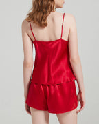 Willluxe® Pure Mulberry Silk V-Neck Lace Cami & Shorts Sleepwear Set