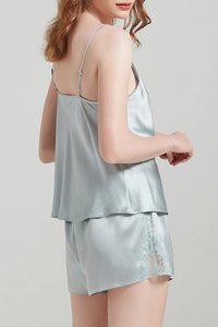Willluxe® Pure Mulberry Silk V-Neck Lace Cami & Shorts Sleepwear Set