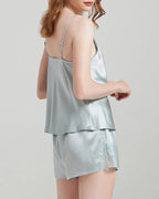 Willluxe® Pure Mulberry Silk V-Neck Lace Cami & Shorts Sleepwear Set