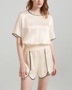 Willluxe® 100% Mulberry Silk Contrast Trim Short Pajama Set