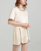 Willluxe® 100% Mulberry Silk Contrast Trim Short Pajama Set