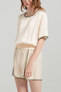 Willluxe® 100% Mulberry Silk Contrast Trim Short Pajama Set