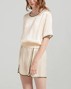 Willluxe® 100% Mulberry Silk Contrast Trim Short Pajama Set