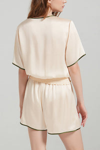 Willluxe® 100% Mulberry Silk Contrast Trim Short Pajama Set