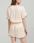 Willluxe® 100% Mulberry Silk Contrast Trim Short Pajama Set