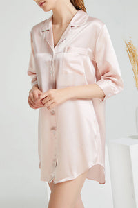 Willluxe® Mulberry Silk Boyfriend Sleepshirt With Contrast Piping