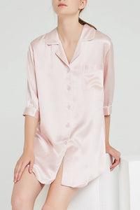 Willluxe® Mulberry Silk Boyfriend Sleepshirt With Contrast Piping