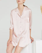 Willluxe® Mulberry Silk Boyfriend Sleepshirt With Contrast Piping