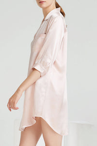 Willluxe® Mulberry Silk Boyfriend Sleepshirt With Contrast Piping