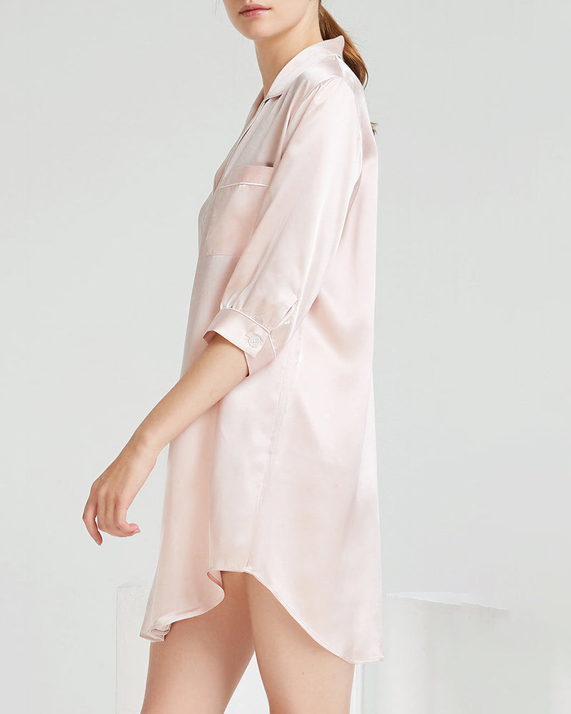 Willluxe® Mulberry Silk Boyfriend Sleepshirt With Contrast Piping