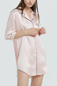 Willluxe® Mulberry Silk Boyfriend Sleepshirt With Contrast Piping