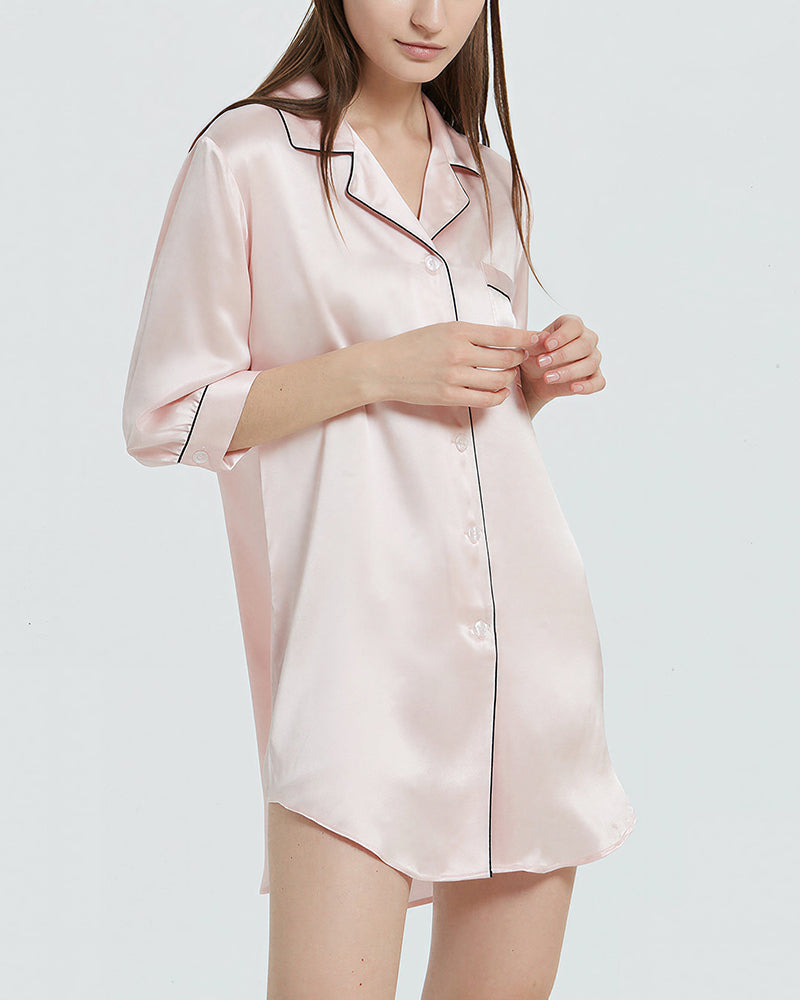 Willluxe® Mulberry Silk Boyfriend Sleepshirt With Contrast Piping