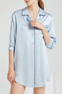 Willluxe® Mulberry Silk Boyfriend Sleepshirt With Contrast Piping
