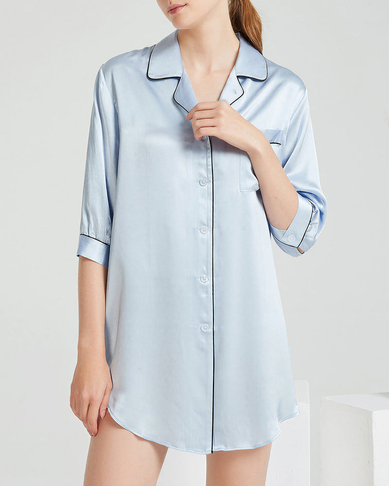 Willluxe® Mulberry Silk Boyfriend Sleepshirt With Contrast Piping