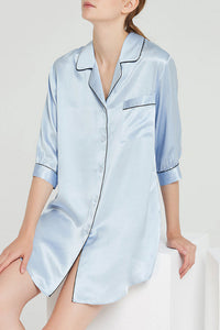 Willluxe® Mulberry Silk Boyfriend Sleepshirt With Contrast Piping