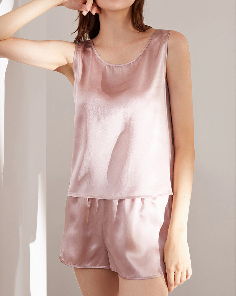Willluxe® 100% Mulberry Silk Lounge Set - Sleeveless Tank & Shorts Sleepwear