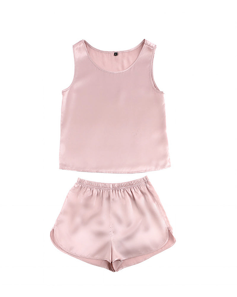Willluxe® 100% Mulberry Silk Lounge Set - Sleeveless Tank & Shorts Sleepwear