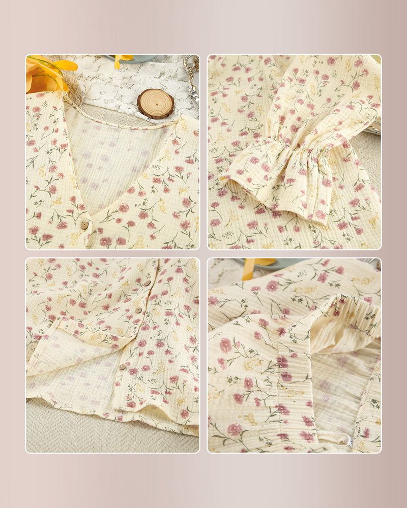 Willluxe® Vintage Floral Cotton 2-Piece Loungewear Set