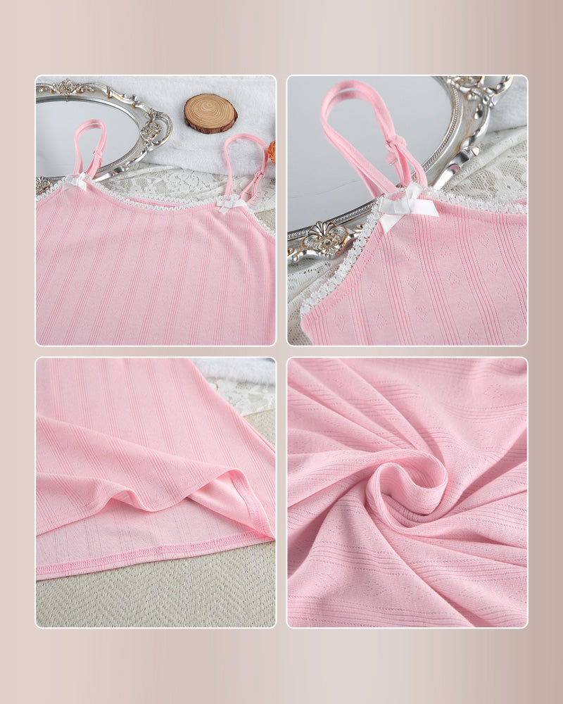 Willluxe® Bow Accents Sweet Pointelle Knit Slip Dress