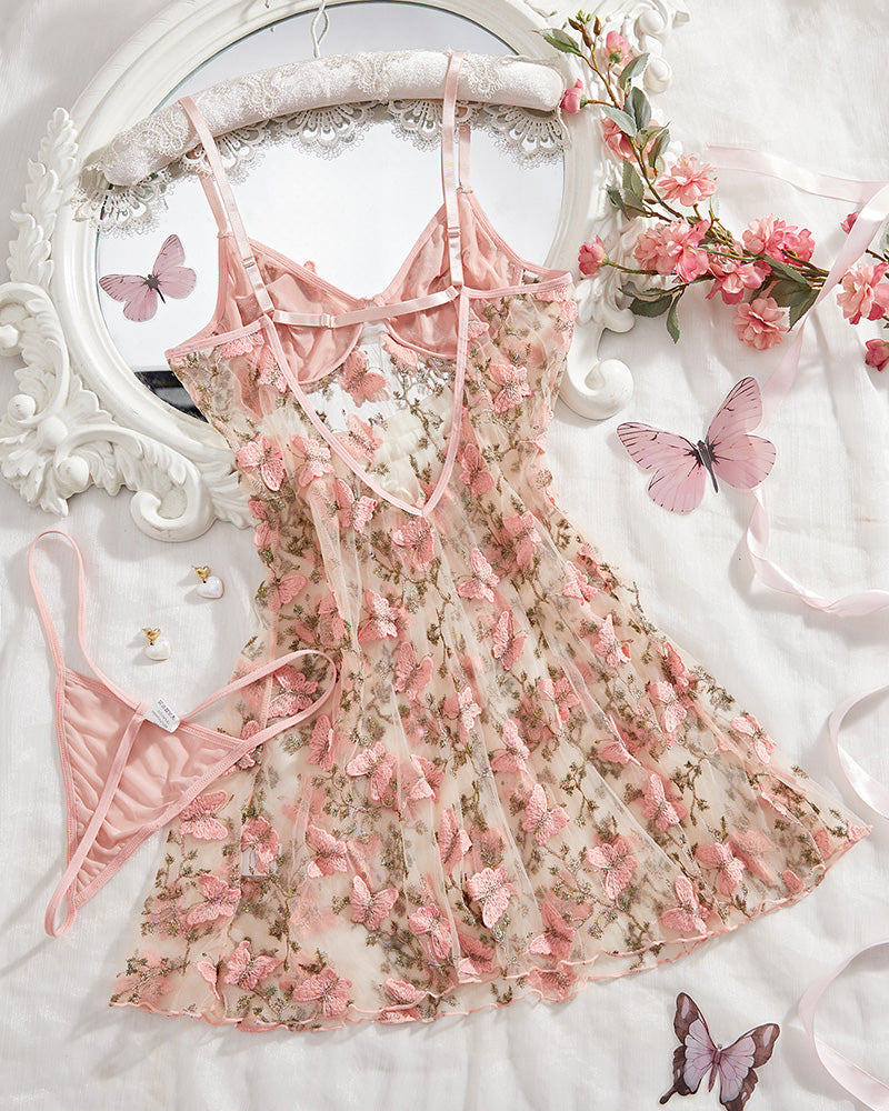 Willluxe® Ethereal Butterfly Embroidered Sheer Mesh Lingerie Set