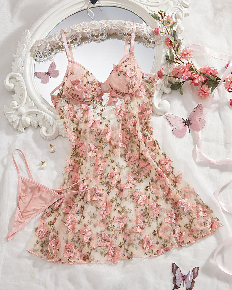 Willluxe® Ethereal Butterfly Embroidered Sheer Mesh Lingerie Set