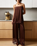 Willluxe® Silky Lace Trim 2-Piece Sleepwear Set