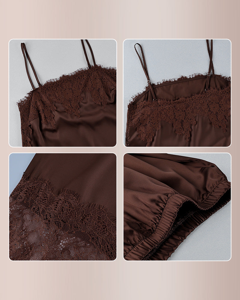 Willluxe® Silky Lace Trim 2-Piece Sleepwear Set