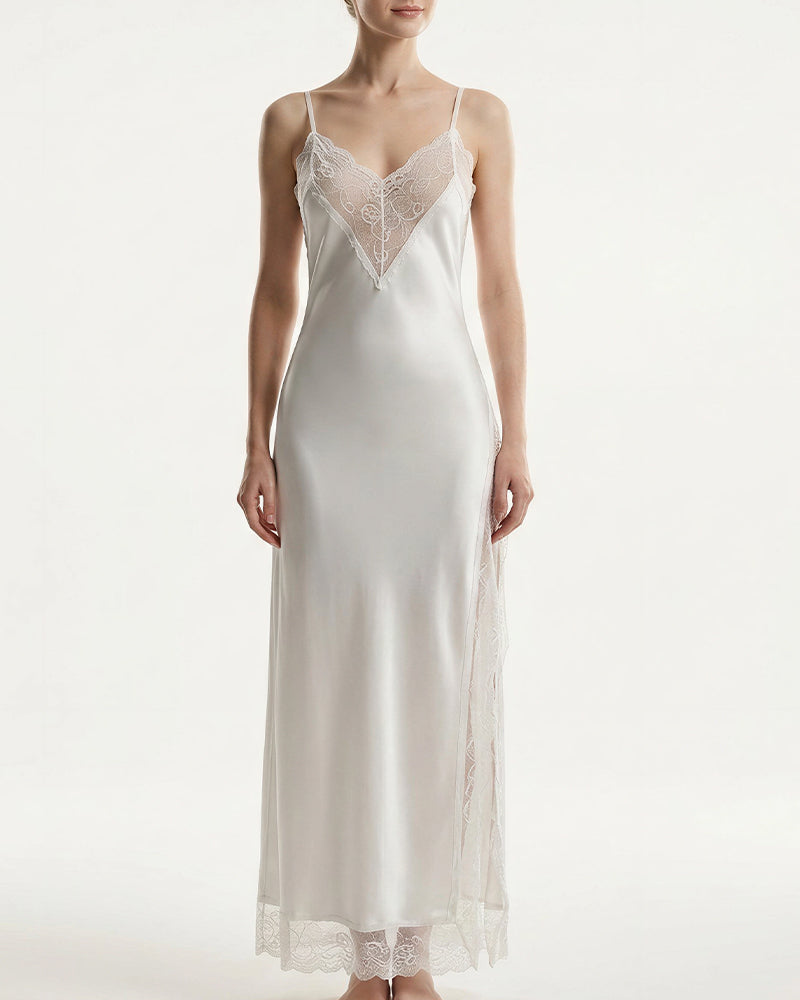 Willluxe® Lace Trim High-Slit Slip Dress Nightwear