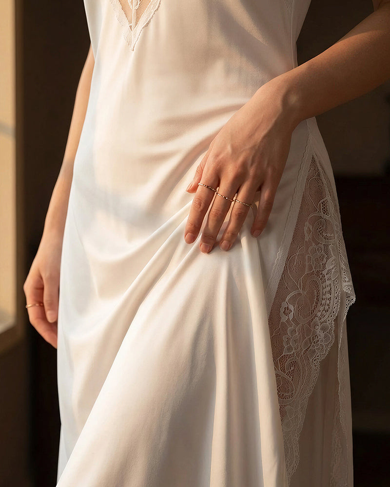 Willluxe® Lace Trim High-Slit Slip Dress Nightwear