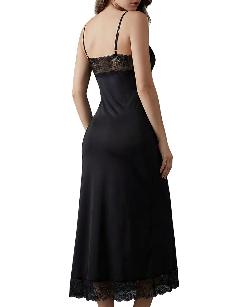 Willluxe® Lace Trim High-Slit Slip Dress Nightwear