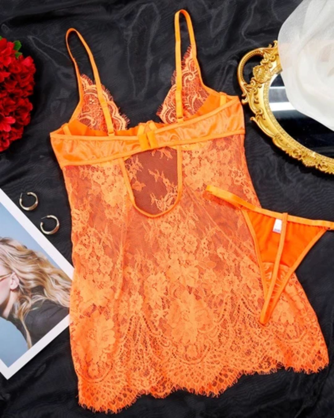Willluxe®  Lace Sheer Push-up Camisole Nightgown Set