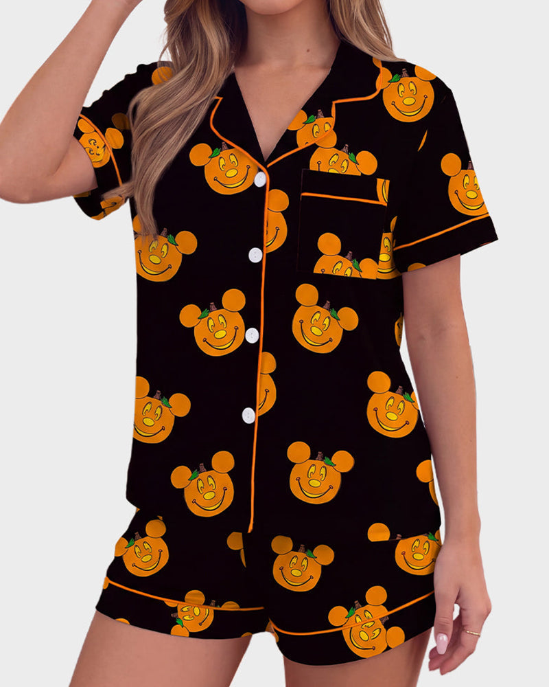 Willluxe® Halloween Cartoon 2-Piece Short-Sleeve Pajama Set