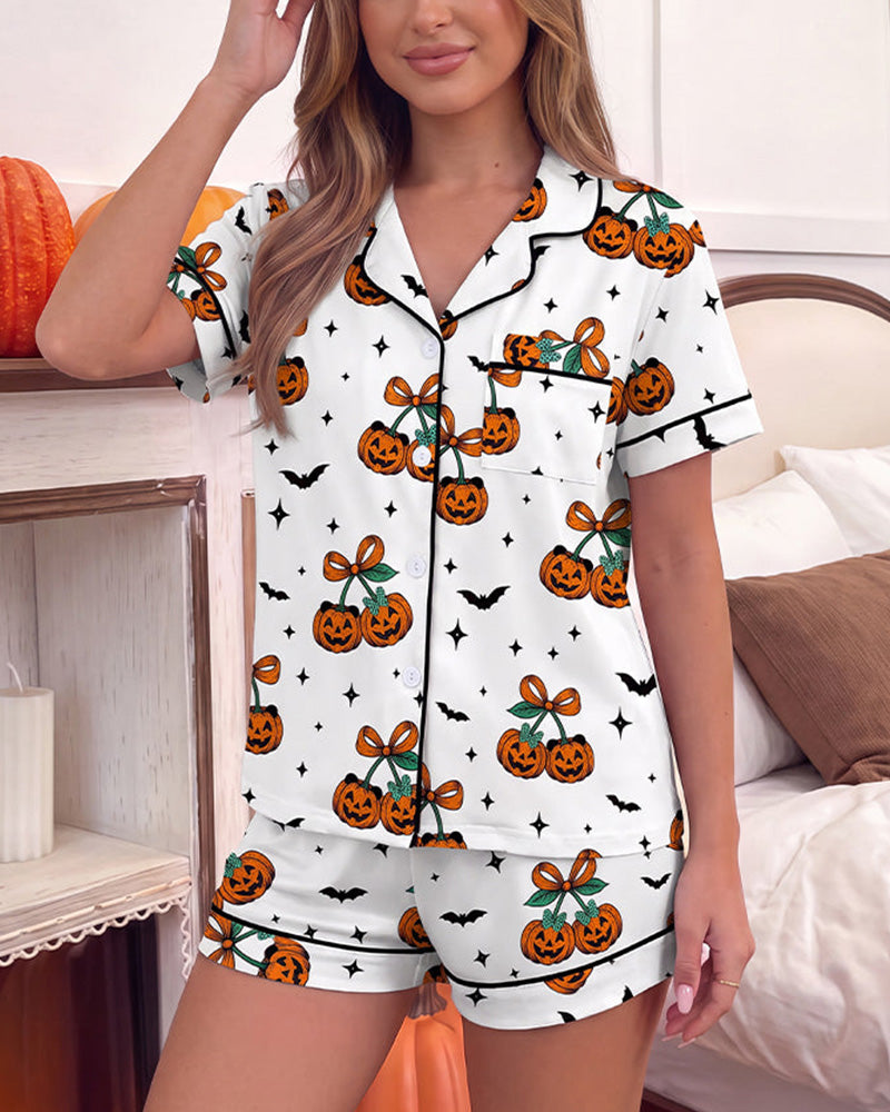 Willluxe® Halloween Cartoon 2-Piece Short-Sleeve Pajama Set