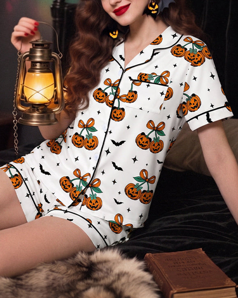 Willluxe® Halloween Cartoon 2-Piece Short-Sleeve Pajama Set