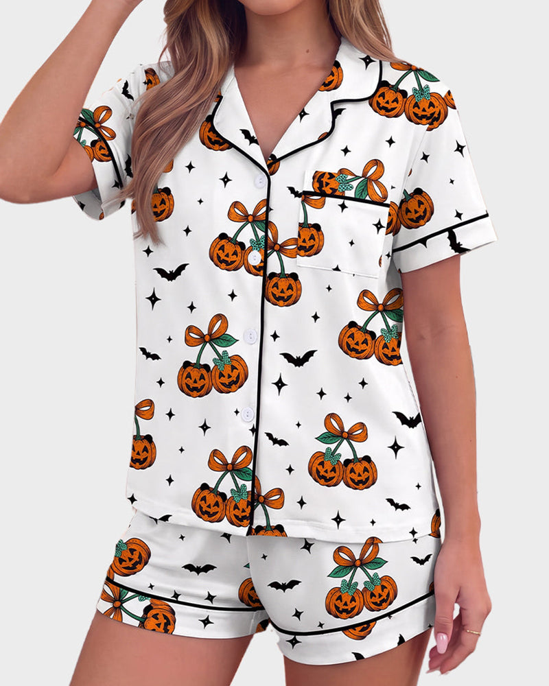 Willluxe® Halloween Cartoon 2-Piece Short-Sleeve Pajama Set